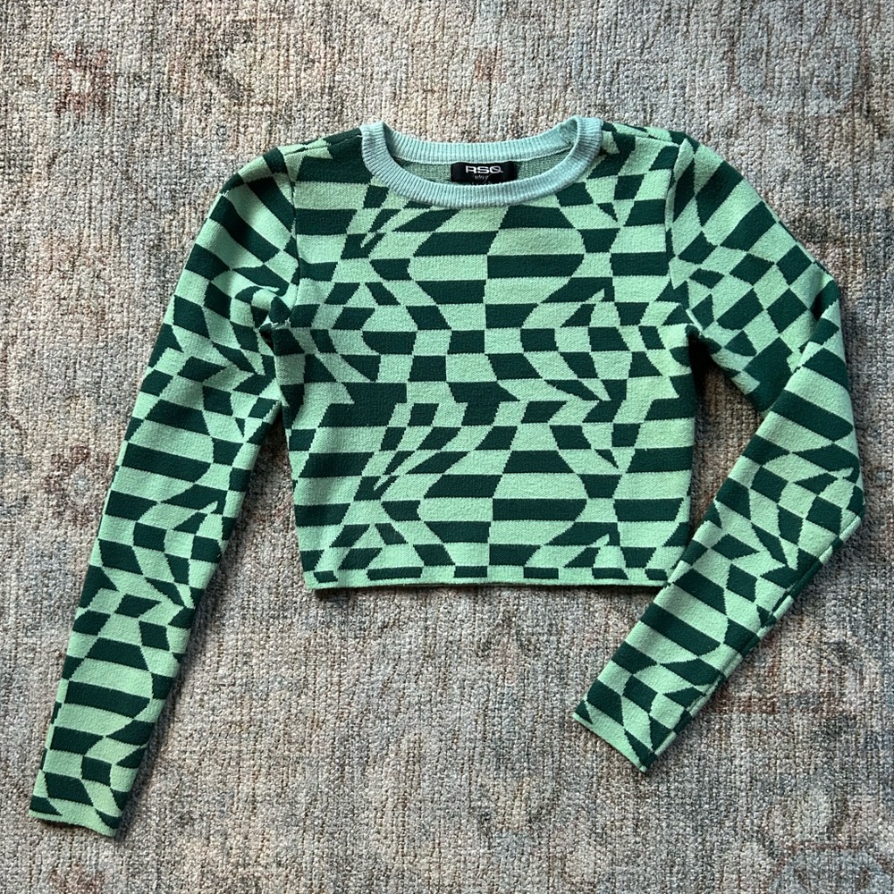 RSQ Fun Checkered Green Crop Top